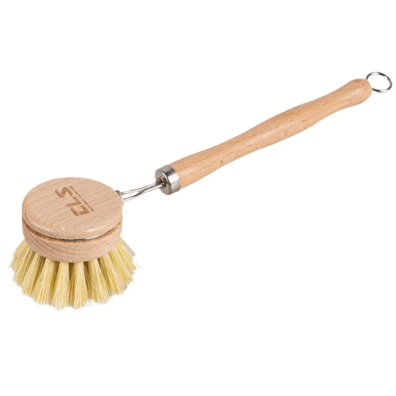 CLS BBQ Grill Cleaning Brush Beech Wood Long Handle Pan Pot Kitchen Cleaning Tool (BPA-free, No FDA Certificate)