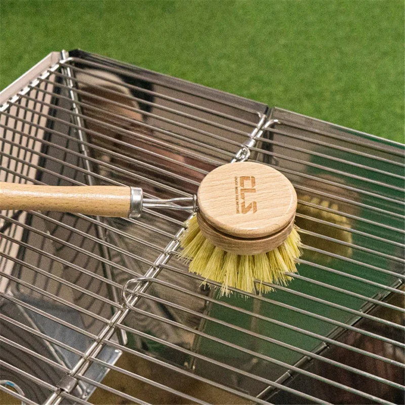 CLS BBQ Grill Cleaning Brush Beech Wood Long Handle Pan Pot Kitchen Cleaning Tool (BPA-free, No FDA Certificate)