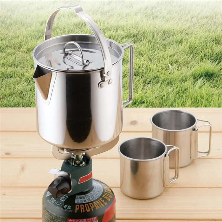 Bouilloire de camping AOTU 1,2 L, bouilloire à thé en acier inoxydable 430 pour la randonnée pique-nique (sans certification FDA, sans BPA)