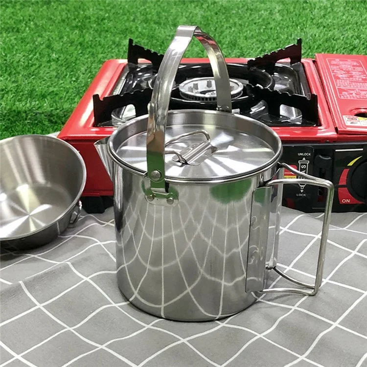 Bouilloire de camping AOTU 1,2 L, bouilloire à thé en acier inoxydable 430 pour la randonnée pique-nique (sans certification FDA, sans BPA)
