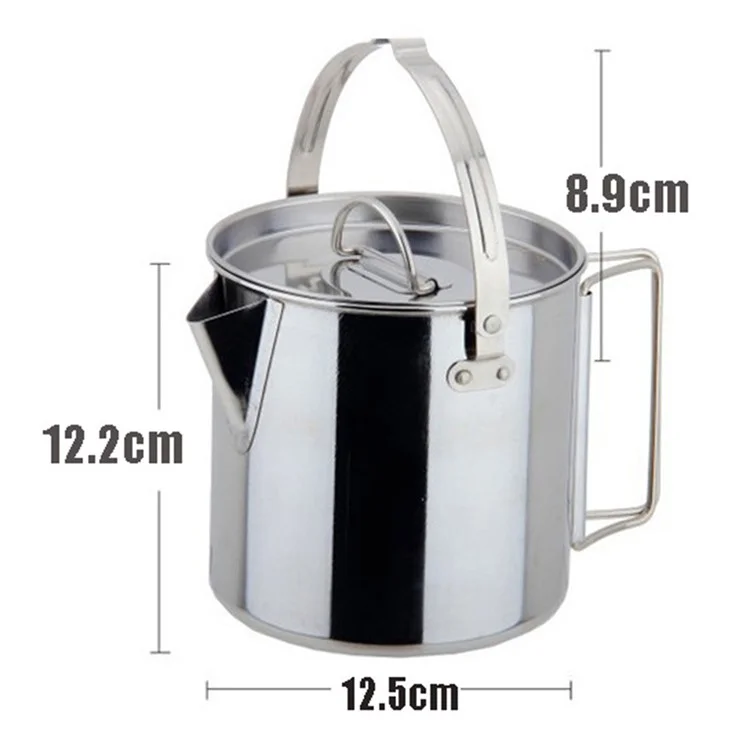 Bouilloire de camping AOTU 1,2 L, bouilloire à thé en acier inoxydable 430 pour la randonnée pique-nique (sans certification FDA, sans BPA)