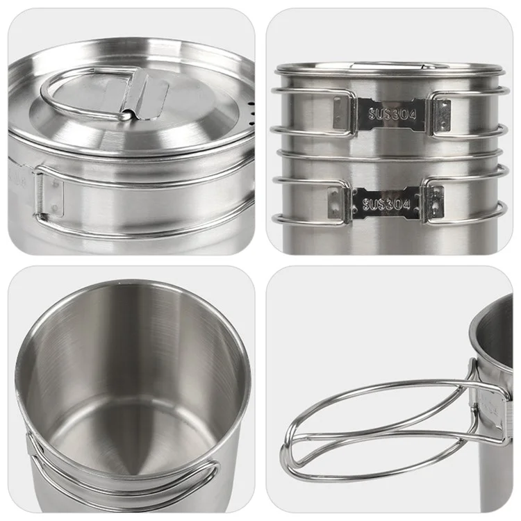 Conjunto de ollas multifunción HALIN de acero inoxidable 304 para cocina al aire libre, tetera, sartén (sin certificación FDA, sin BPA)
