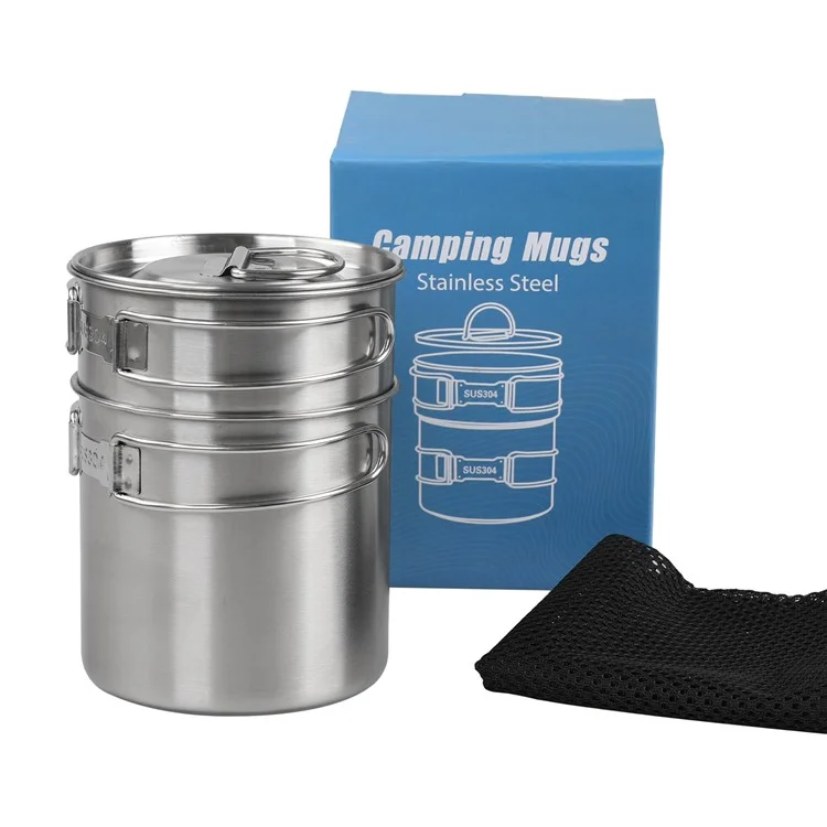 Conjunto de ollas multifunción HALIN de acero inoxidable 304 para cocina al aire libre, tetera, sartén (sin certificación FDA, sin BPA)