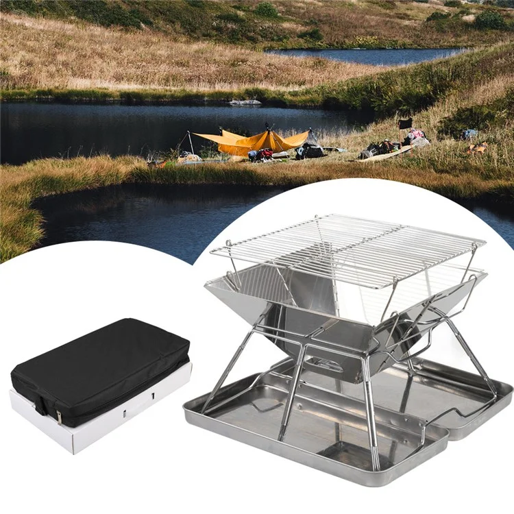 HALIN Camping Brennender Ofen Tragbare Faltbare Edelstahl-Backpacking-BBQ-Grill für Picknicks (BPA-frei, nicht FDA-zertifiziert)