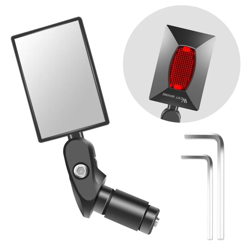 WEST BIKING Bike 360° Rotation Adjustable Rearview Mirror Wide Angle MTB Road Bicycle Handlebar Mirror - Rectangle