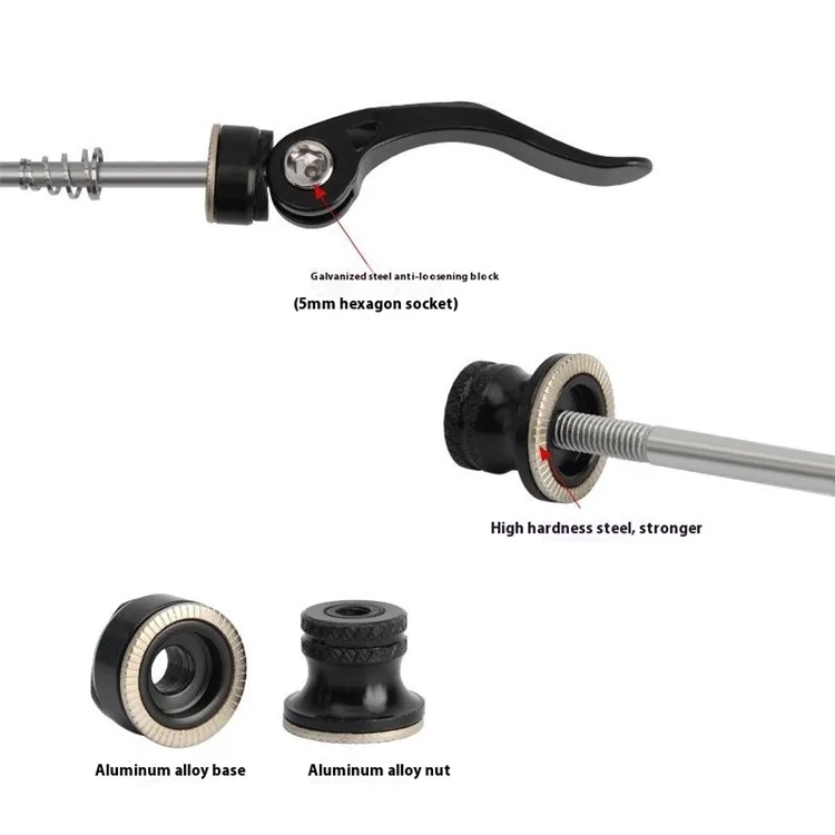 RIDERACE RR9257 1 Pair Wheel Hub Front and Rear Quick Release Skewers for Road Mountain Bike - Black