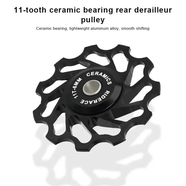 RIDERACE RN1878 11T Bicycle Rear Derailleur Ceramic Pulley Guide Bearing Jockey Pulley for Shimano SRAM Road Bike - Black