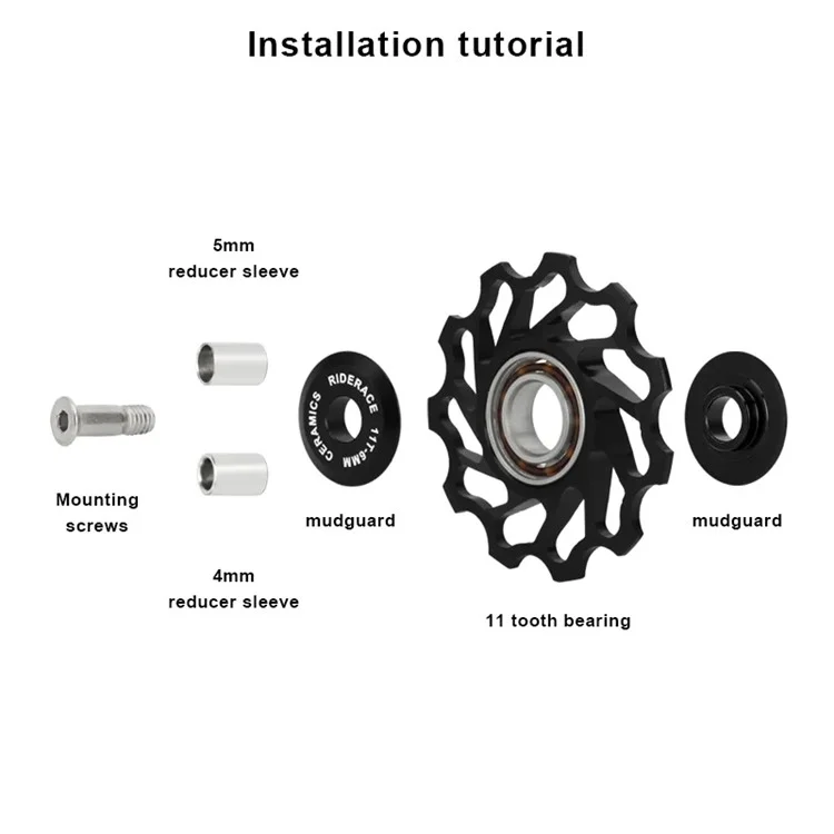 RIDERACE RN1878 11T Bicycle Rear Derailleur Ceramic Pulley Guide Bearing Jockey Pulley for Shimano SRAM Road Bike - Black