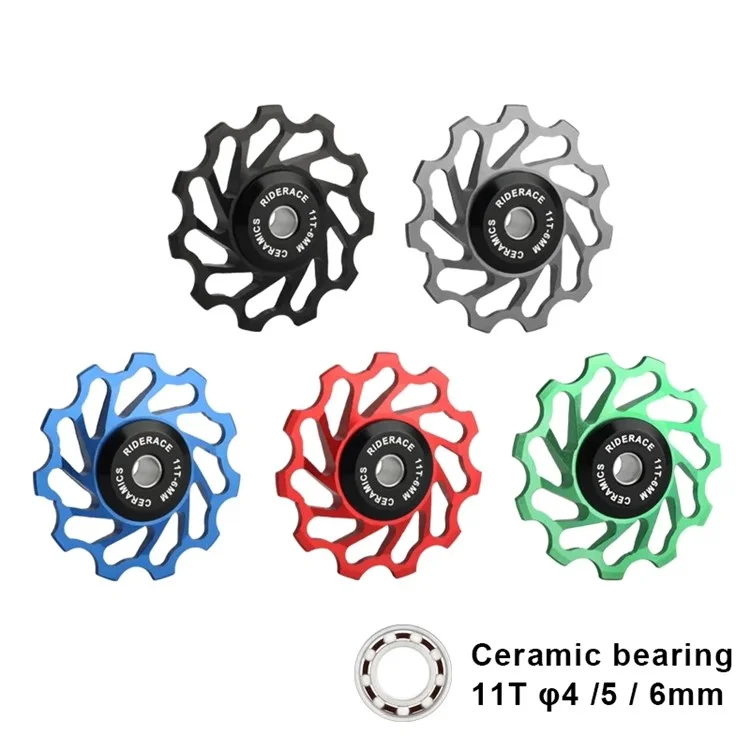 RIDERACE RN1878 11T Bicycle Rear Derailleur Ceramic Pulley Guide Bearing Jockey Pulley for Shimano SRAM Road Bike - Black