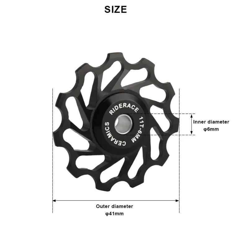 Riderase RN1878 13T Bicicleta Trasera Trasera Guía de la Polea de Cerámica Polea de Jockey Para la Bicicleta de Carretera Shimano Sram - Negro