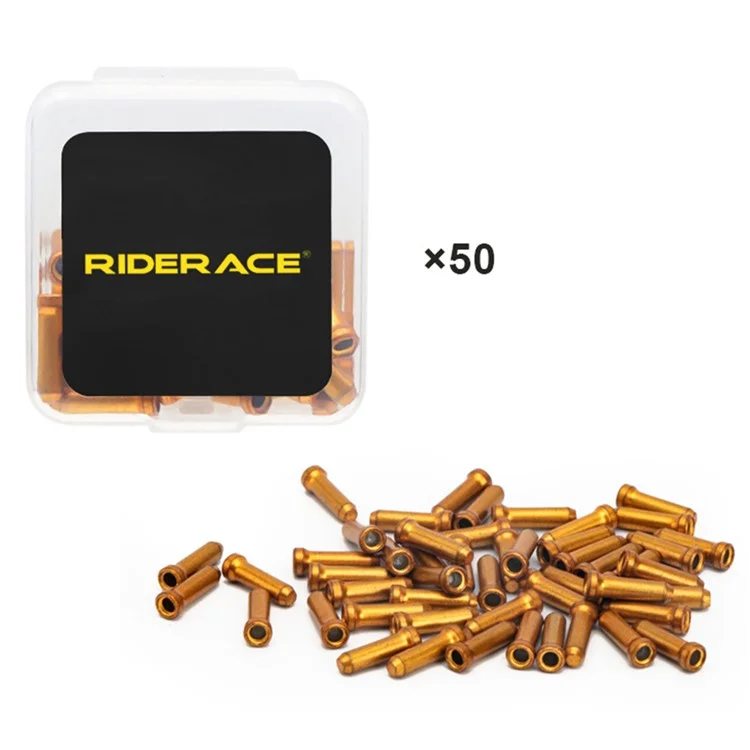 RIDERACE RR9159 50Pcs Bicycle Brake Wire Tail Cap Aluminum Alloy MTB Bike Shifter Cable Line End Protection Cover - Yellow