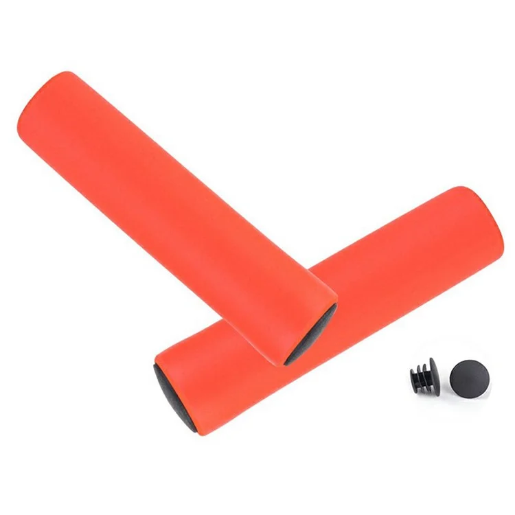 1Pair Of Silicone Bicycle Handlebar Grips with Bar End Plugs for Bikes - Orange
