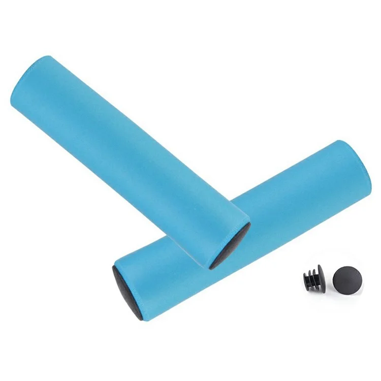 1Pair of Silicone Bicycle Handlebar Grips with Bar End Plugs for Bikes - Blue