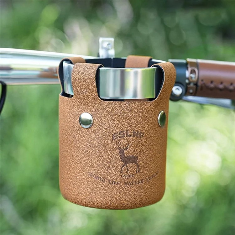 ESLNF 08CR0192 Bicycle Water Bottle Holder Aluminum Alloy + Leather Milk Tea Cup Bike Mount Bracket - Coffee