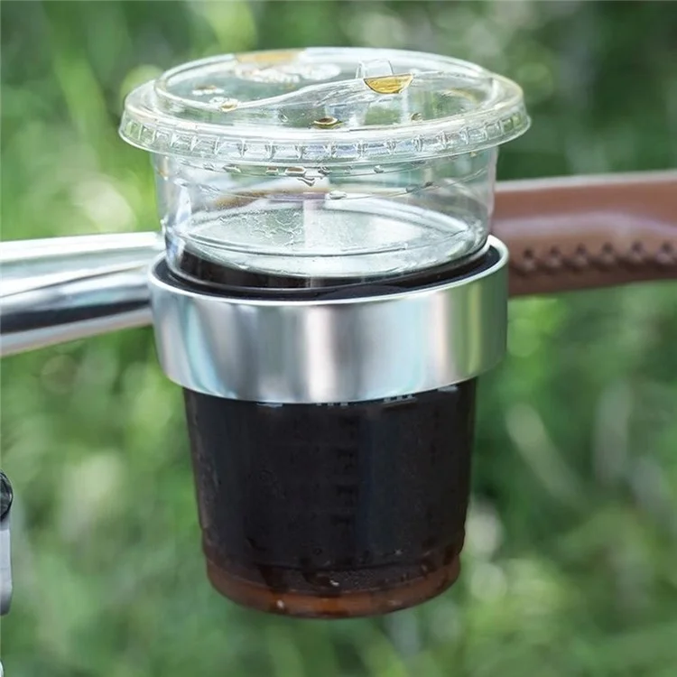 ESLNF 08CR0192 Bicycle Water Bottle Holder Aluminum Alloy + Leather Milk Tea Cup Bike Mount Bracket - Coffee