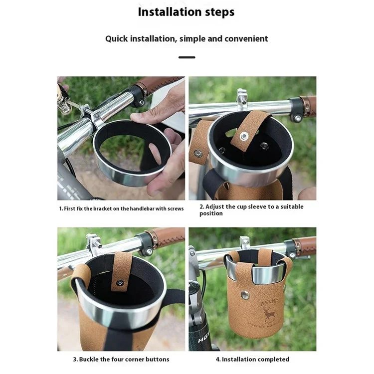 ESLNF 08CR0192 Bicycle Water Bottle Holder Aluminum Alloy + Leather Milk Tea Cup Bike Mount Bracket - Coffee