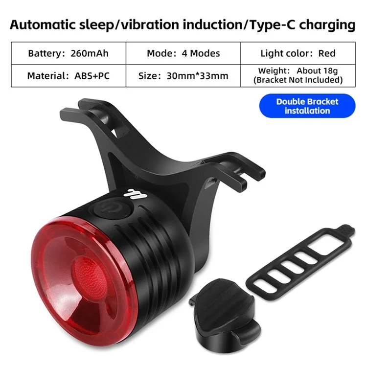 WEST BIKING YP0701449 Bike Cycling Tail Light 4 Modes Bicycle Smart Sensing Warning Lamp