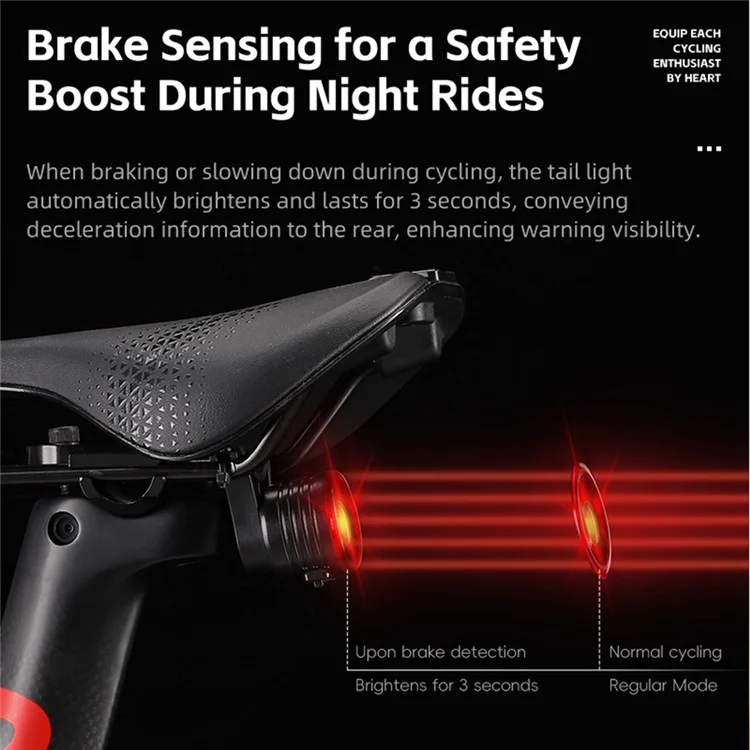 WEST BIKING YP0701449 Bike Cycling Tail Light 4 Modes Bicycle Smart Sensing Warning Lamp