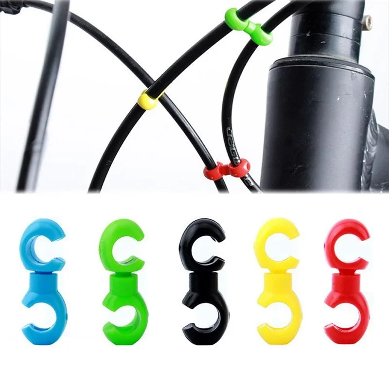 08DI0003 10Pcs Bike Cable Clips Bicycle Brake Cable Clips Rotating S Shape Hook MTB Brake Gear Housing Fixing Holder - Blue