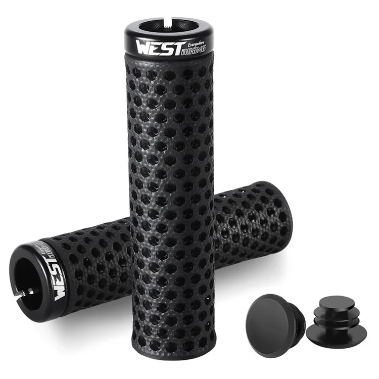 WEST BIKING YP0804081 3D Printed Bicycle Handlebar Grips Anti Slip Shock Absorbing Mountain Bike Handle Bar - Black