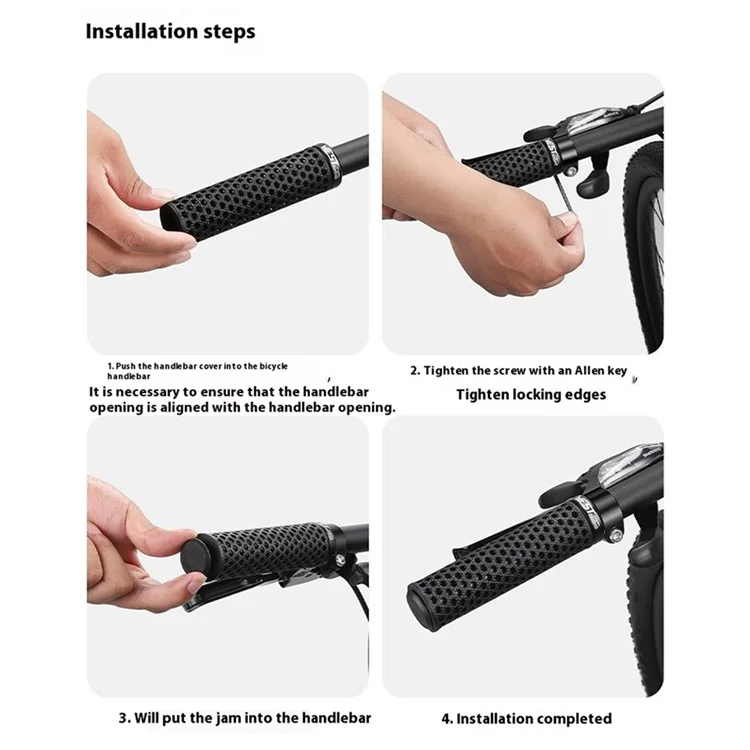 WEST BIKING YP0804081 3D Printed Bicycle Handlebar Grips Anti Slip Shock Absorbing Mountain Bike Handle Bar - Black
