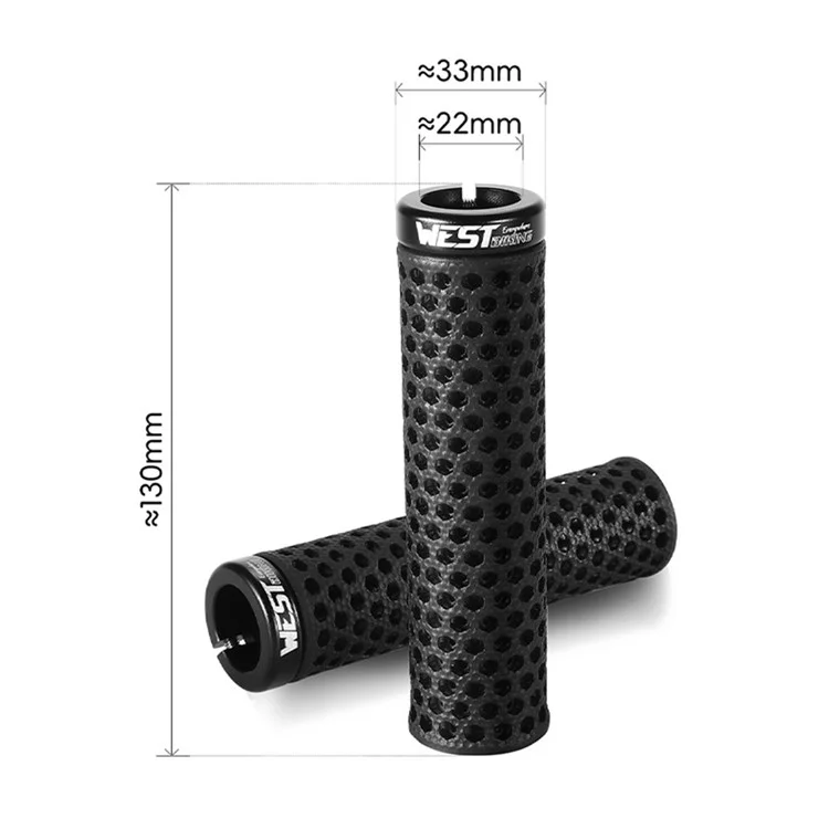 WEST BIKING YP0804081 3D Printed Bicycle Handlebar Grips Anti Slip Shock Absorbing Mountain Bike Handle Bar - Black