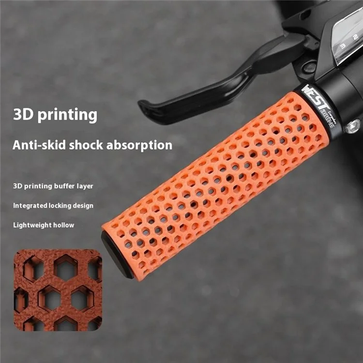 WEST BIKING YP0804081 3D Printed Bicycle Handlebar Grips Anti Slip Shock Absorbing Mountain Bike Handle Bar - Black