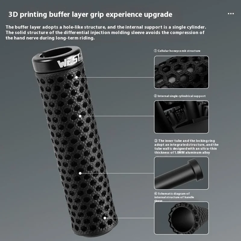 WEST BIKING YP0804081 3D Printed Bicycle Handlebar Grips Anti Slip Shock Absorbing Mountain Bike Handle Bar - Black+Gold