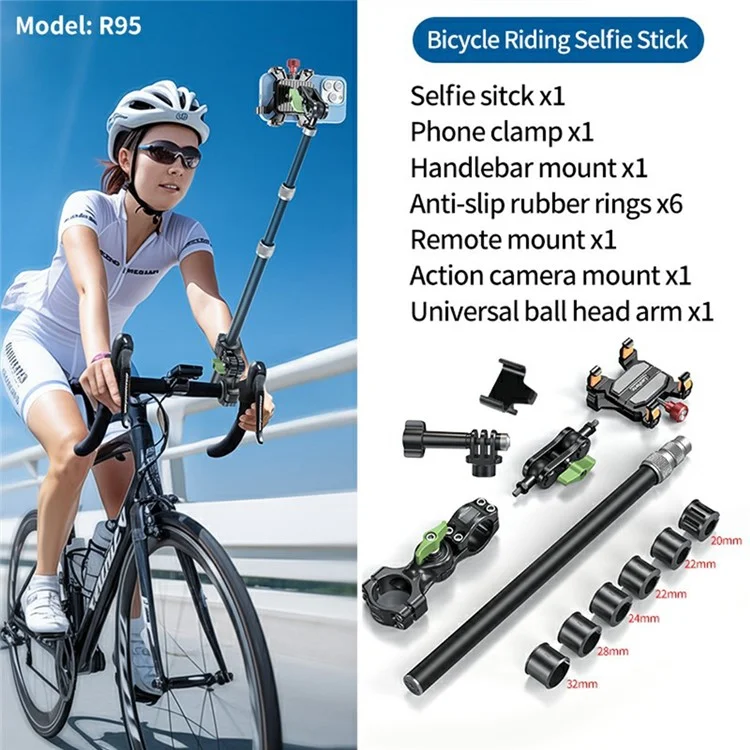 LANPARTE R95 Aluminum Alloy Telescopic Selfie Stick Monopod for Smartphones Action Cameras