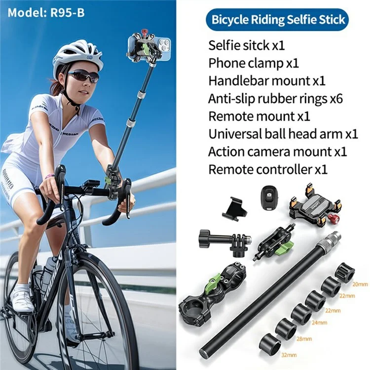 LANPARTE R95-B Aluminum Alloy Telescopic Selfie Stick Smartphone Action Camera Monopod with Remote Control