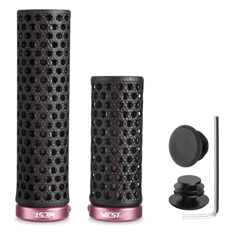 WEST BIKING YP0804092 1 Pair Mountain Bike Long + Short Grips 3D Printed TPU Anti Slip Handlebar Grips - Black / Pink