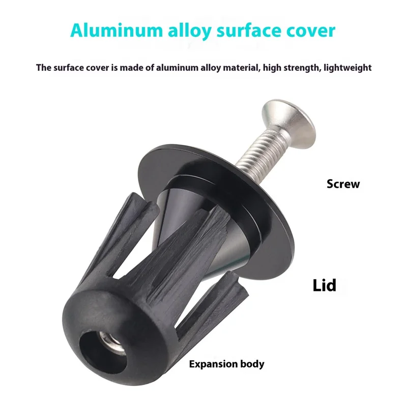 1 Pair Bicycle Handlebar End Plugs Aluminum Alloy + Plastic Expansion Locking End Caps - Black
