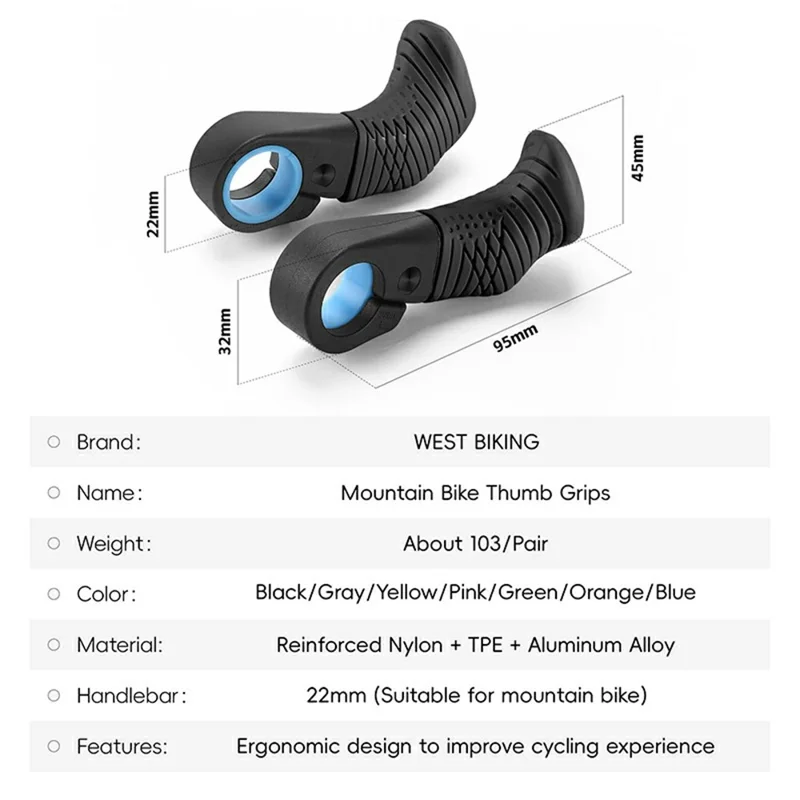 WEST BIKING YP0804087 Impugnature per pollice per mountain bike, Prolunga manubrio ergonomica per bicicletta - Nero