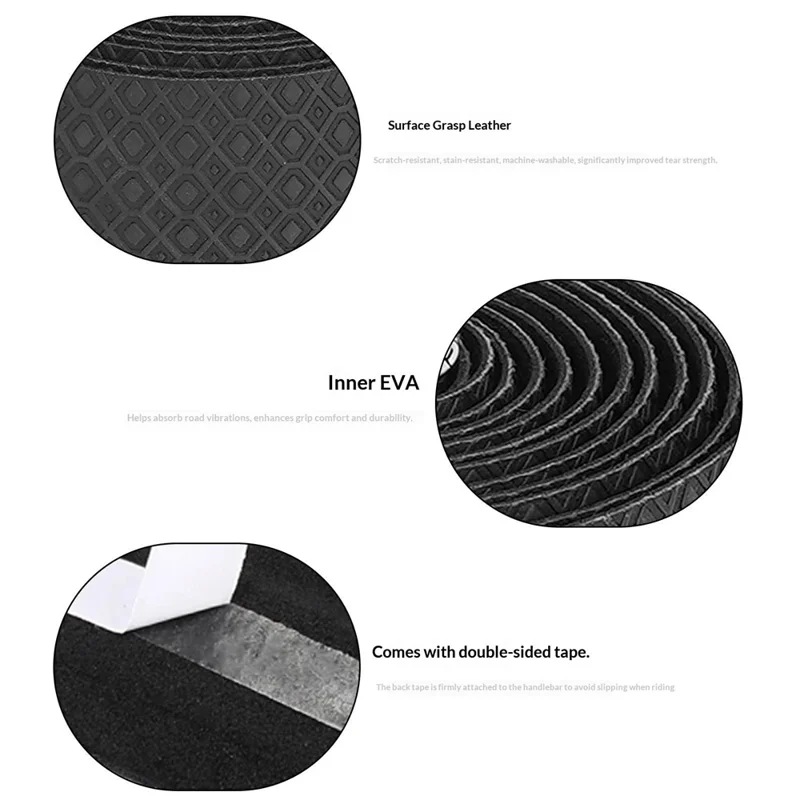 ENLEE 2Pcs Bicycle Handlebar Tape with Bar End Plugs Shock Absorption PU Leather + EVA Road Bike Bar Tape - Black