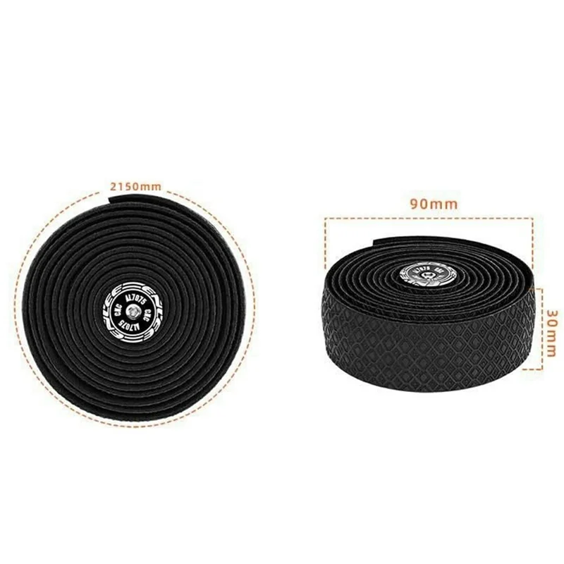 ENLEE 2Pcs Bicycle Handlebar Tape with Bar End Plugs Shock Absorption PU Leather + EVA Road Bike Bar Tape - Black