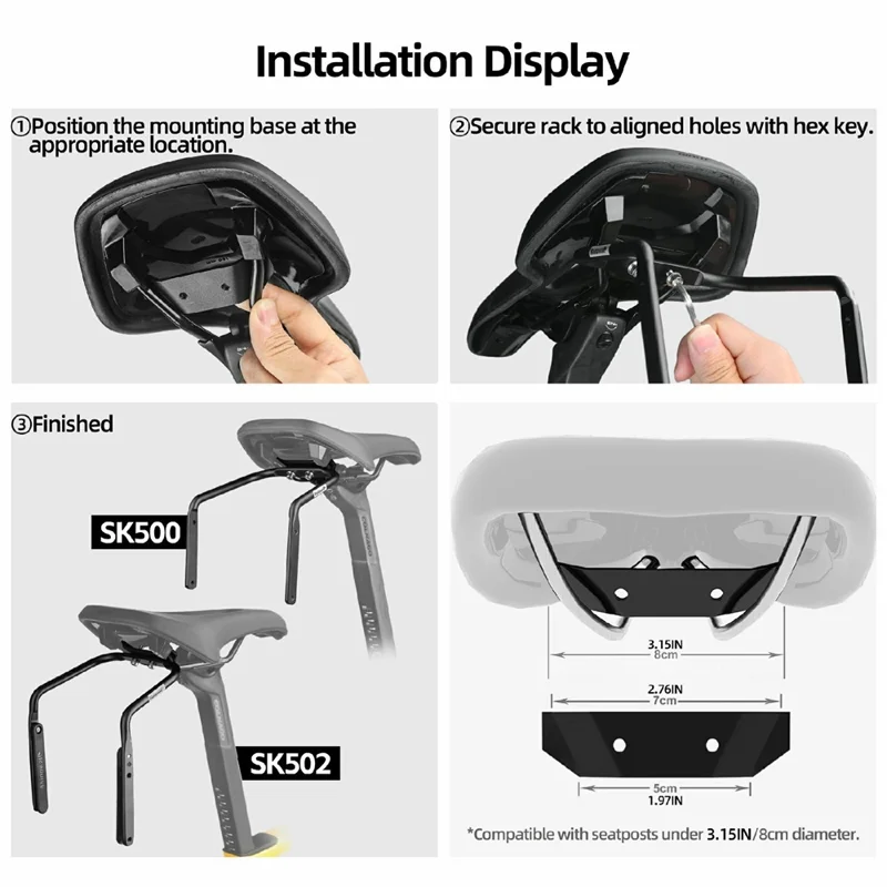 RHINOWALK SK502B Bicycle Saddle Bag Stabilizer with Anti-Scratch Plate  /  Water Bottle Cage Mount Holes for Seat Bags Support Adapter