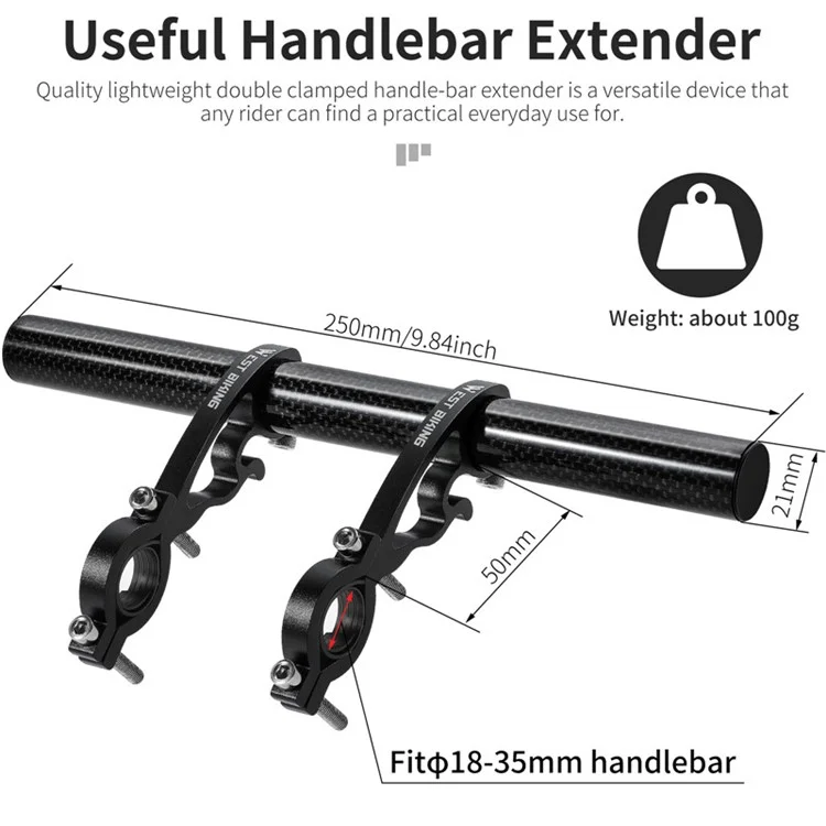 Westbike Radfahren Kohlefaser-Fahrrad-Lenker-Extender-Doppelklemmenhalter Für Bike Light GPS-Computer