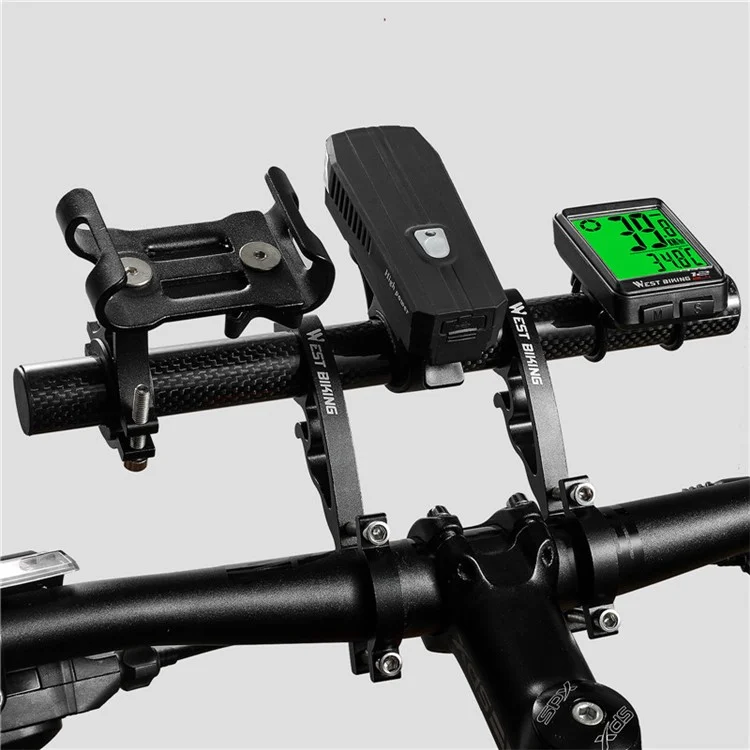 WEST BIKING Manubrio in Fibra di Carbonio per Bicicletta Estensore Doppio Morsetto Staffa per Luce Bici GPS Computer