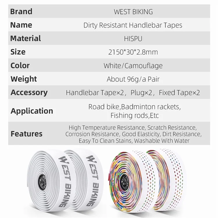 WEST BIKING YP0804071 1 Par de Cintas Impermeables para Manillar de Bicicleta HISPU Cintas de Bicicleta de Ciclismo - Camuflaje