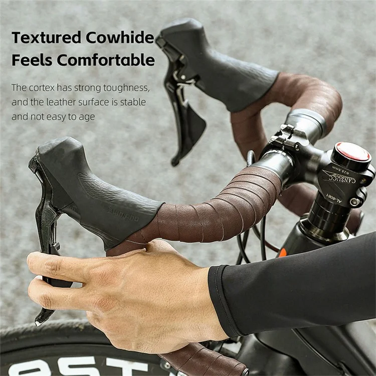 WEST BIKING YP0804072 1 Pair Bicycle Handlebar Wrap Tapes Cycling Bike Handlebar Cowhide Leather Straps - Coffee