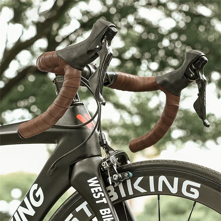 WEST BIKING YP0804072 1 Pair Bicycle Handlebar Wrap Tapes Cycling Bike Handlebar Cowhide Leather Straps - Coffee