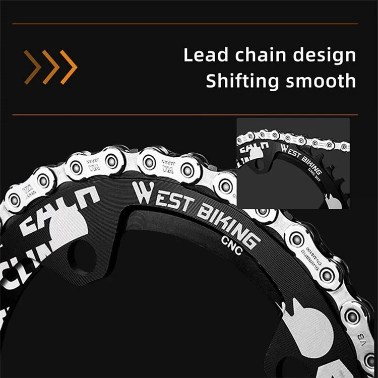 WEST BIKING Aluminum Alloy CNC Positive and Negative Tooth Disc 104BCD 34T Single Chain Ring for MTB Bicycle - Black