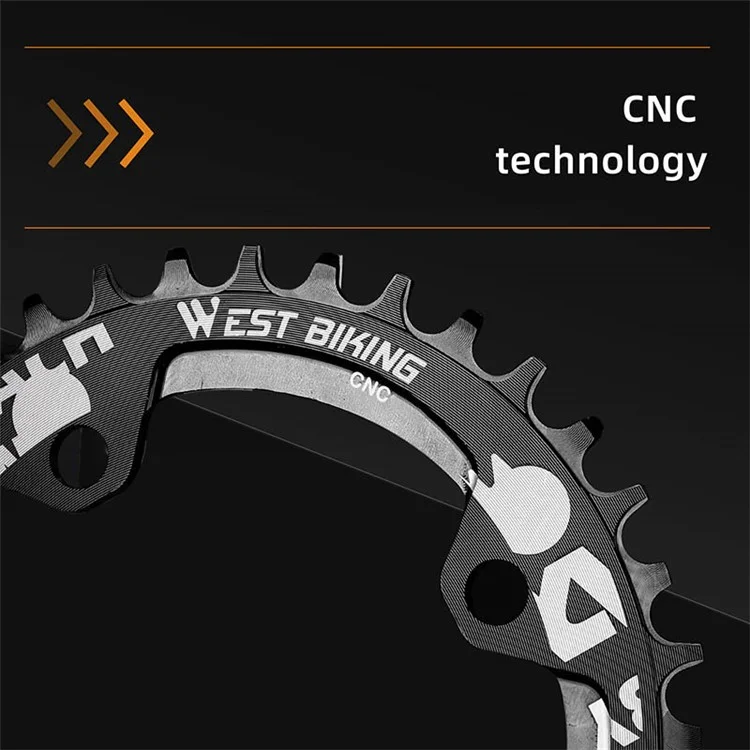 WEST BIKING Aluminum Alloy CNC Positive and Negative Tooth Disc 104BCD 34T Single Chain Ring for MTB Bicycle - Black