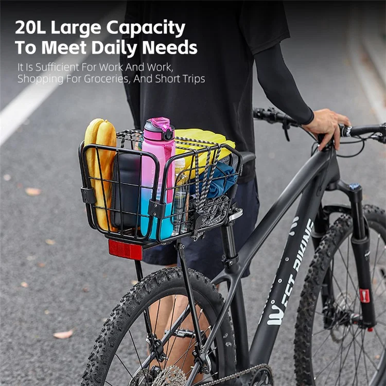 WEST BIKING YP0712036 20L Bicycle Rear Basket Aluminum Alloy Mountain Bike Back Storage Rack