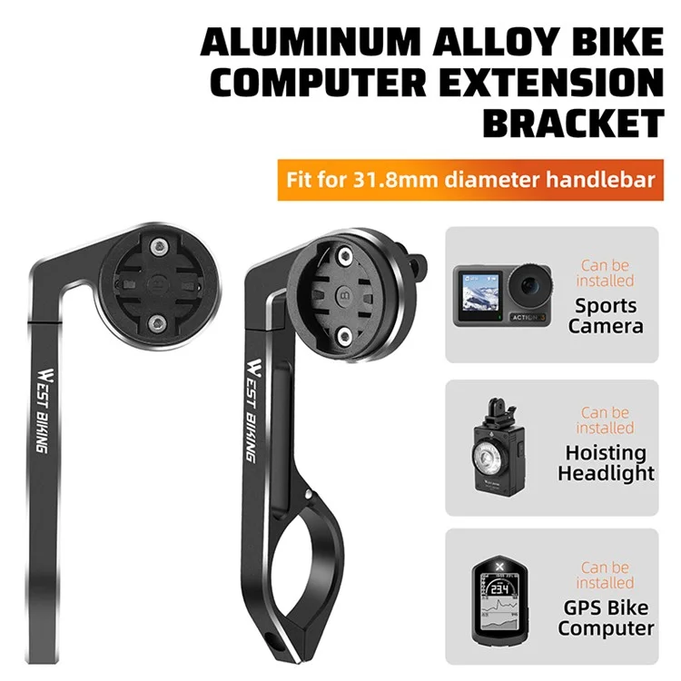WEST BIKING YP0719358 Велосипедный компьютерный кронштейн Держатель Алюминиевый сплав Велосипедный руль Кронштейн для компьютера - Черный