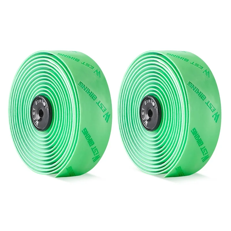 WEST BIKING YP0804075 2Pcs PU Leather+EVA Handlebar Tape Road Bike Handle Wrap - Grass Green