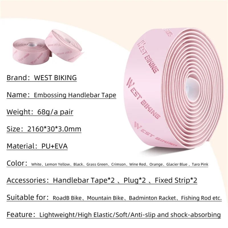 WEST BIKING YP0804075 2Pcs PU Leather+EVA Handlebar Tape Road Bike Handle Wrap - Grass Green