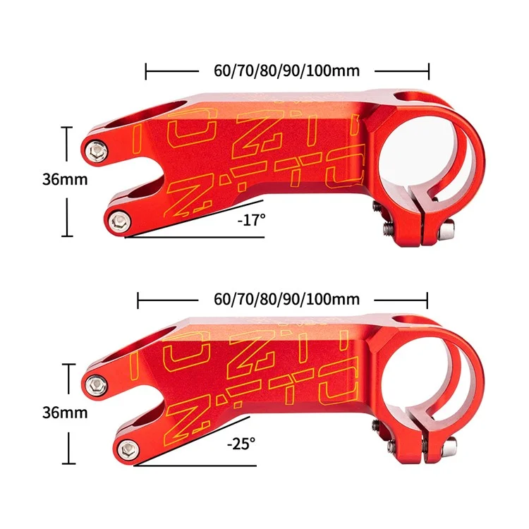 ZTTO Bike Handlebar Stem Aluminum Alloy Mountain Bicycle Stem Riser - 80mm Red / -25 Degrees
