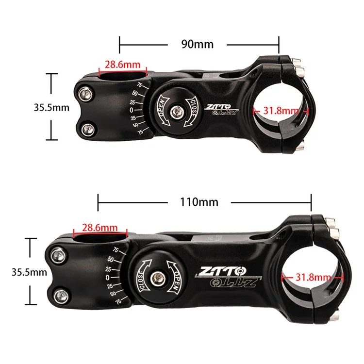 ZTTO CNCKTBL Angle Adjustable Bike Handlebar Stem CNC Aluminum Alloy MTB Bicycle Stem Riser - 31.8x110mm Black