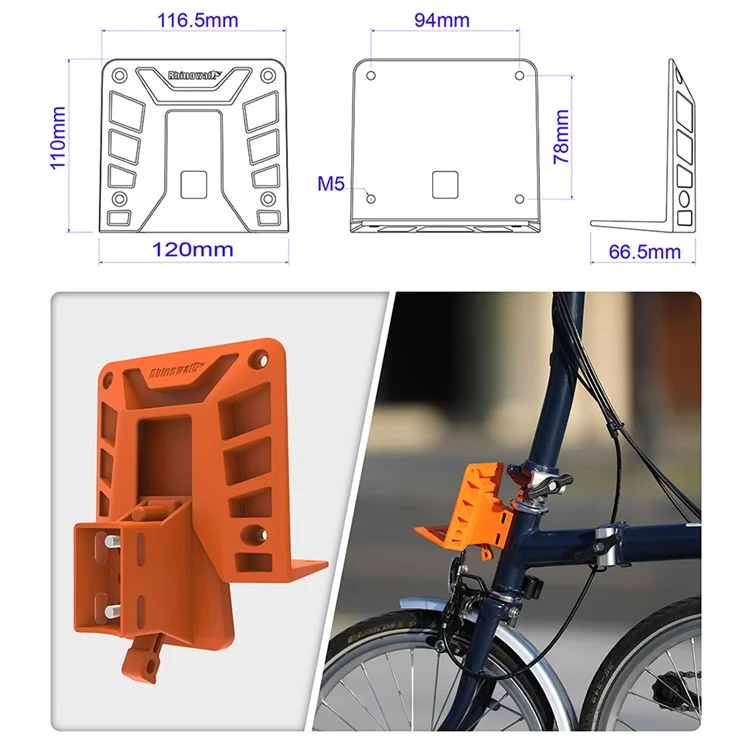 RHINOWALK SK701 For Brompton Bicycle Front Carrier Block Load-Bearing Base DIY Bike Bag Mount Adapter - Black